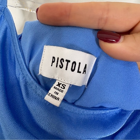 Pistola Mari Satin Midi Slip Dress Lagoon Blue Minimalist 90s Inspired Slit XS - Picture 6 of 9